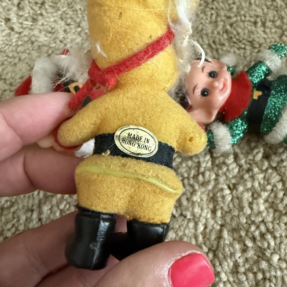 Vintage Christmas Flocked Plastic Dwarf  Ornament Hong Kong - Picture 2 of 5